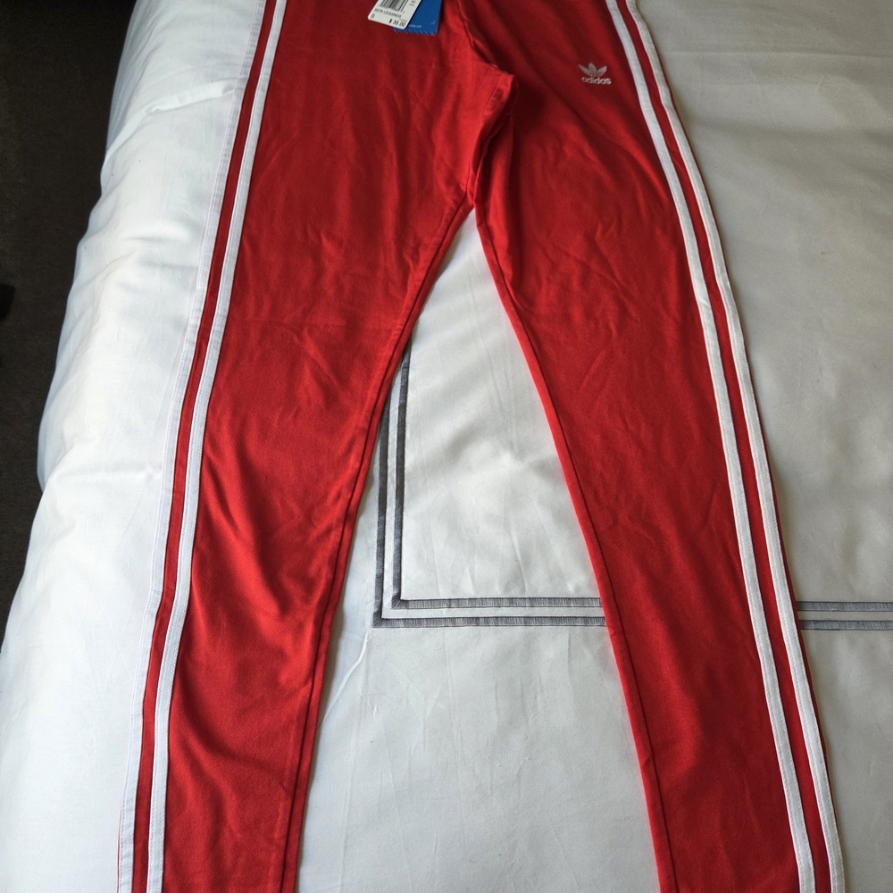 Adidas Red and White Leggings with Classic Stripes